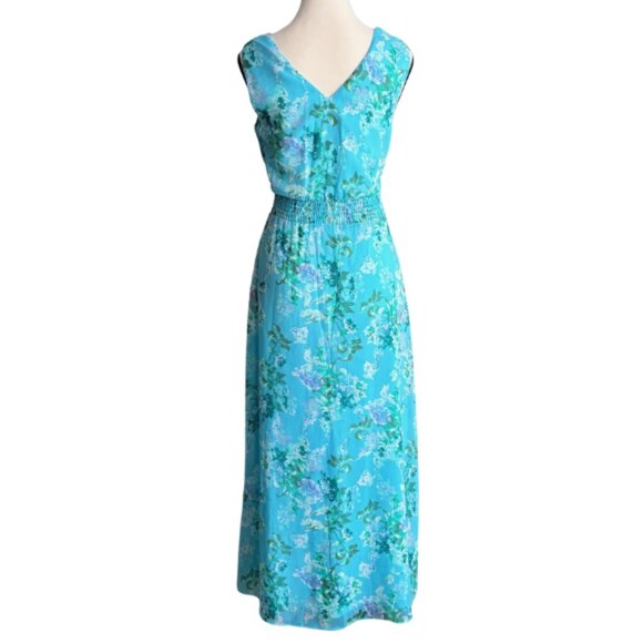 ISAAC MIZRAHI LIVE, BEAUTIFUL TURQUOISE FLORAL MAXI CHIFFON DRESS, SZ. 8 - Picture 5 of 7